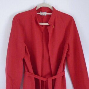 Agnona tomato red minimalist belt wool long blazer fits size medium large